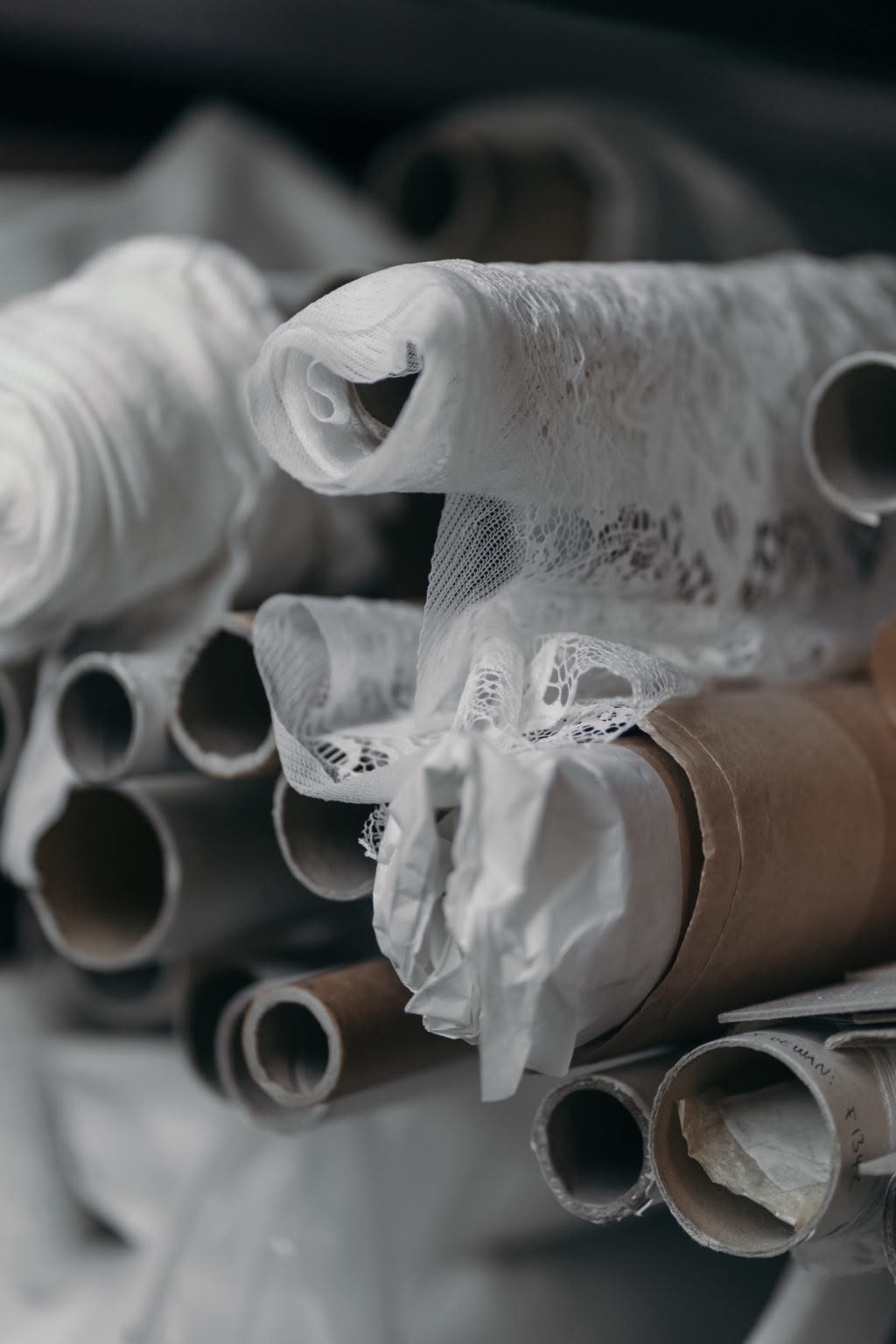 Rolls of lace in the atelier
